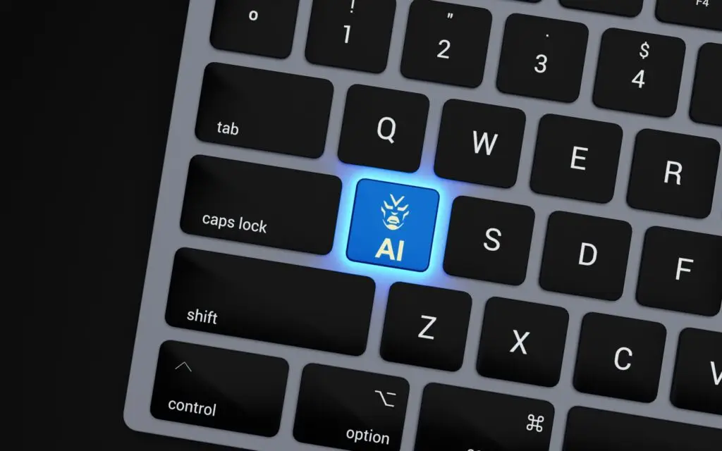 a close up of a keyboard with a blue button